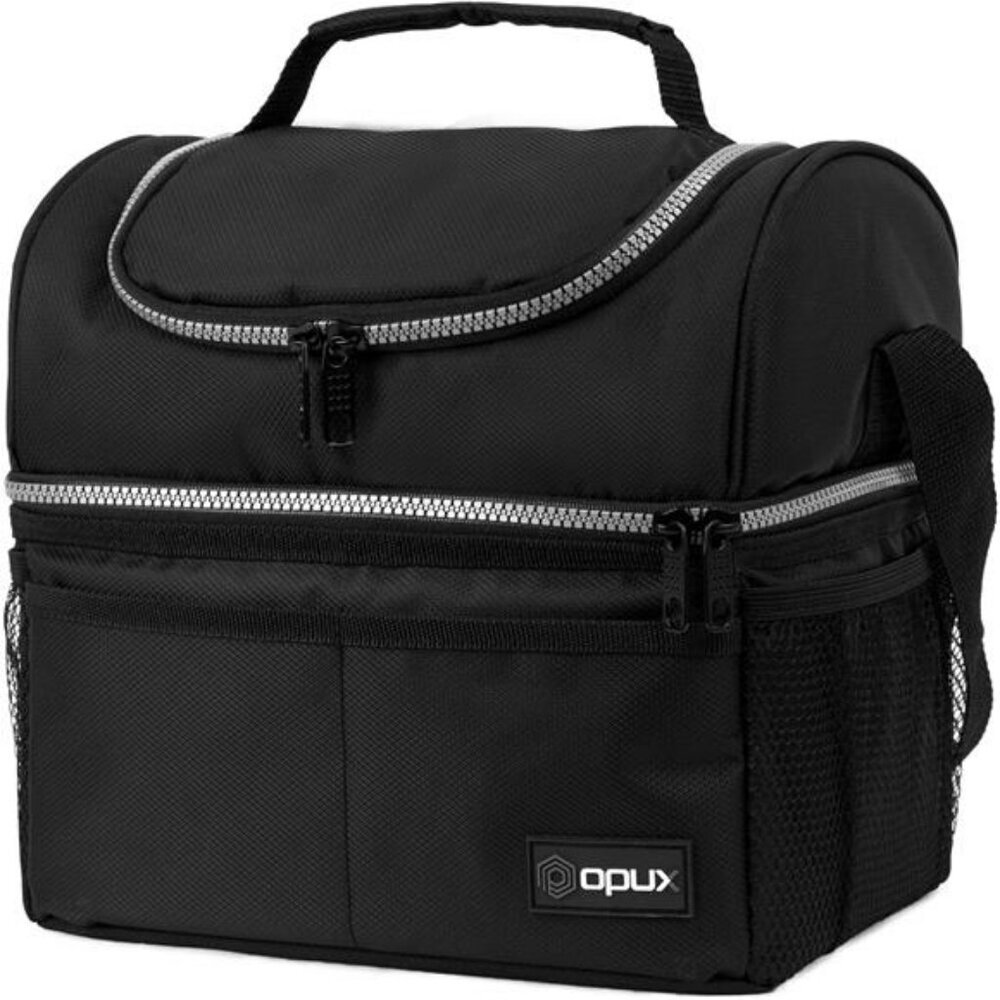 Large insulated lunch bag double deck leakproof cooler tote for work school trav